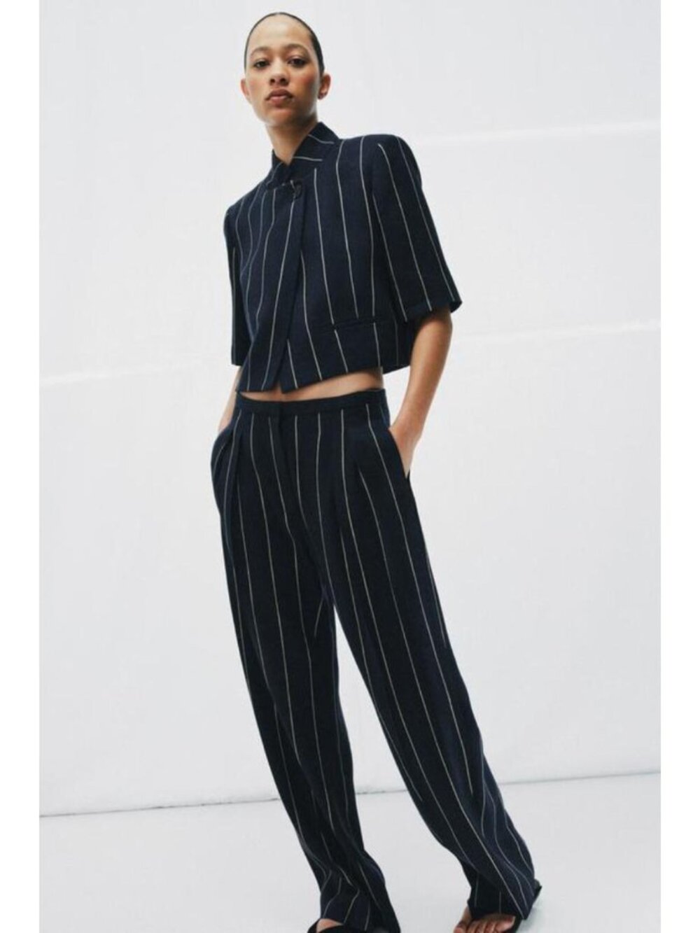 ZARA ZW COLLECTION STRIPED LINEN PANTS